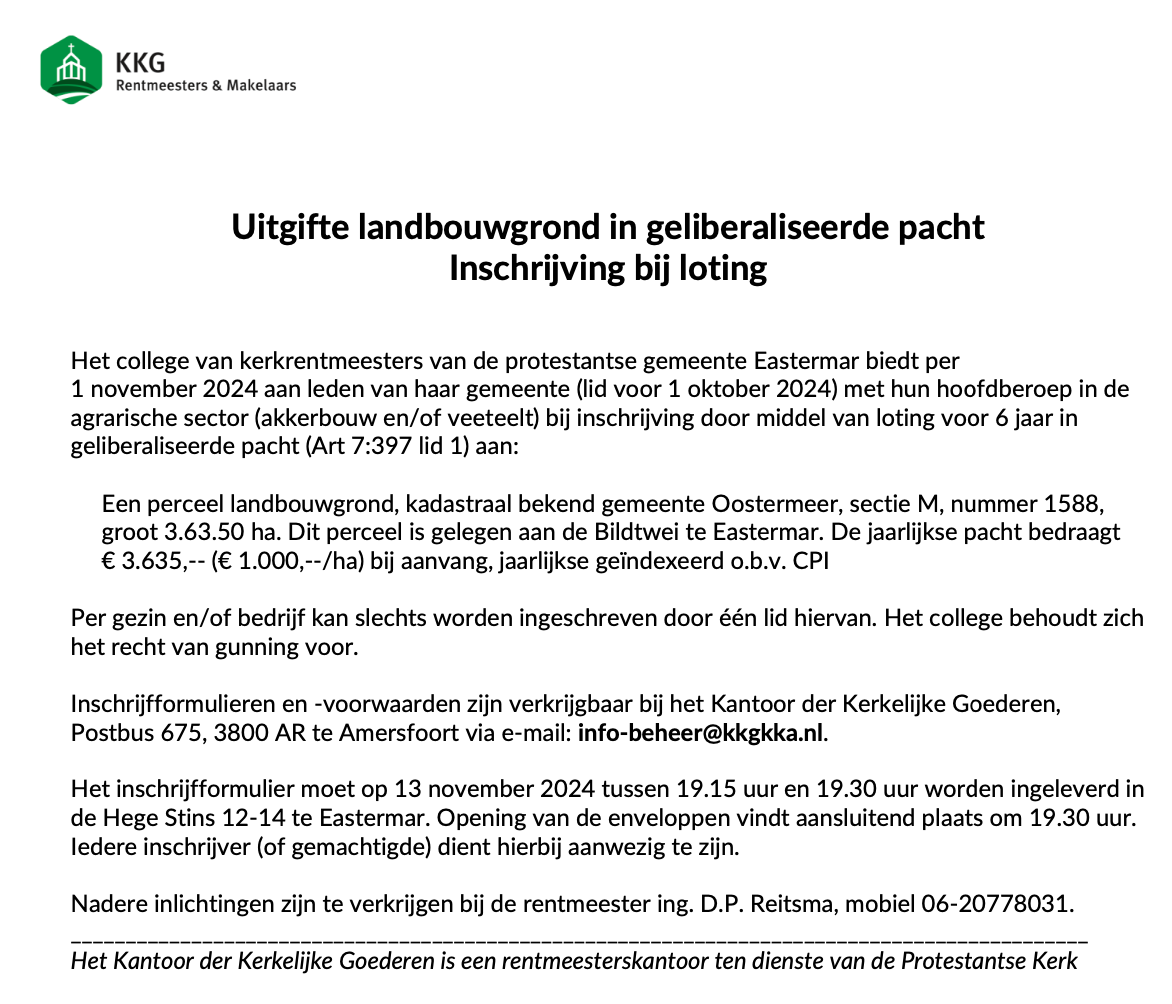 Uitgifte lanmdbouwgrond